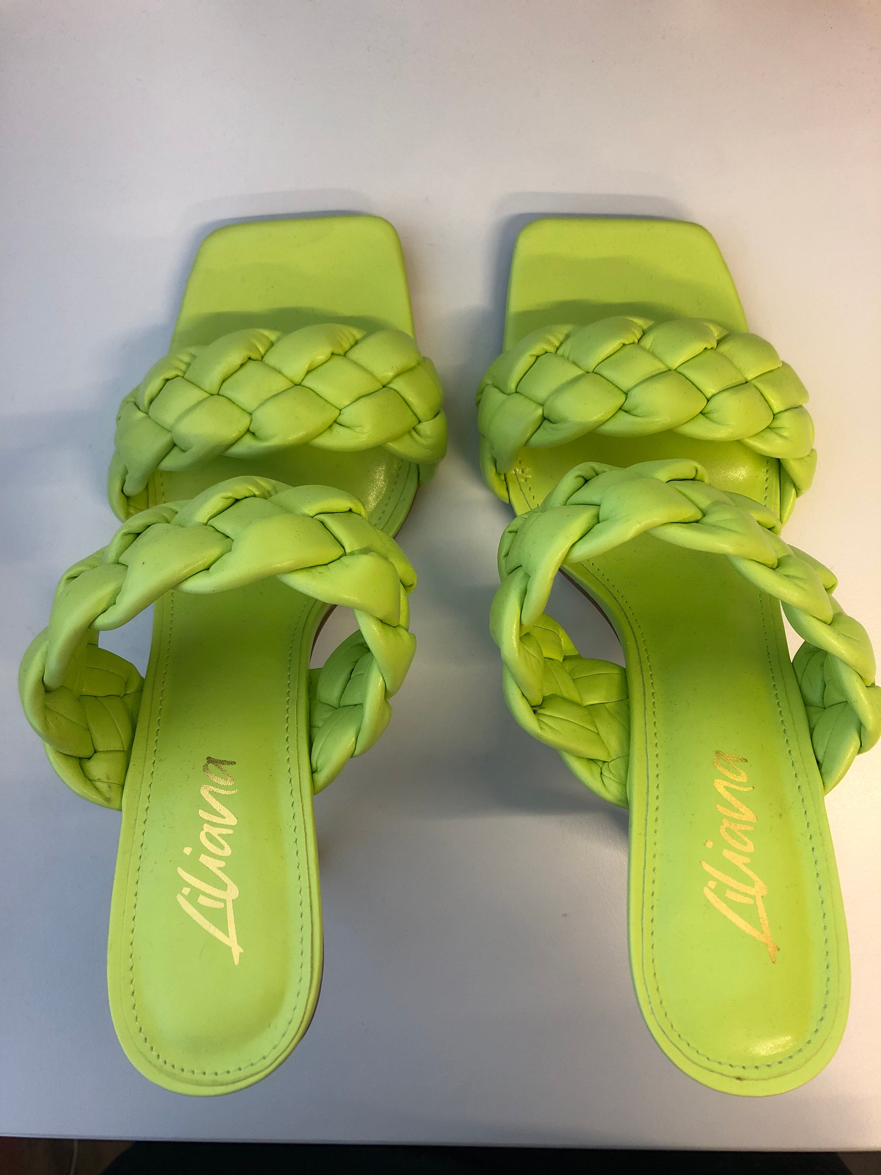 Neon Lime Green Braided Heels-FINAL SALE