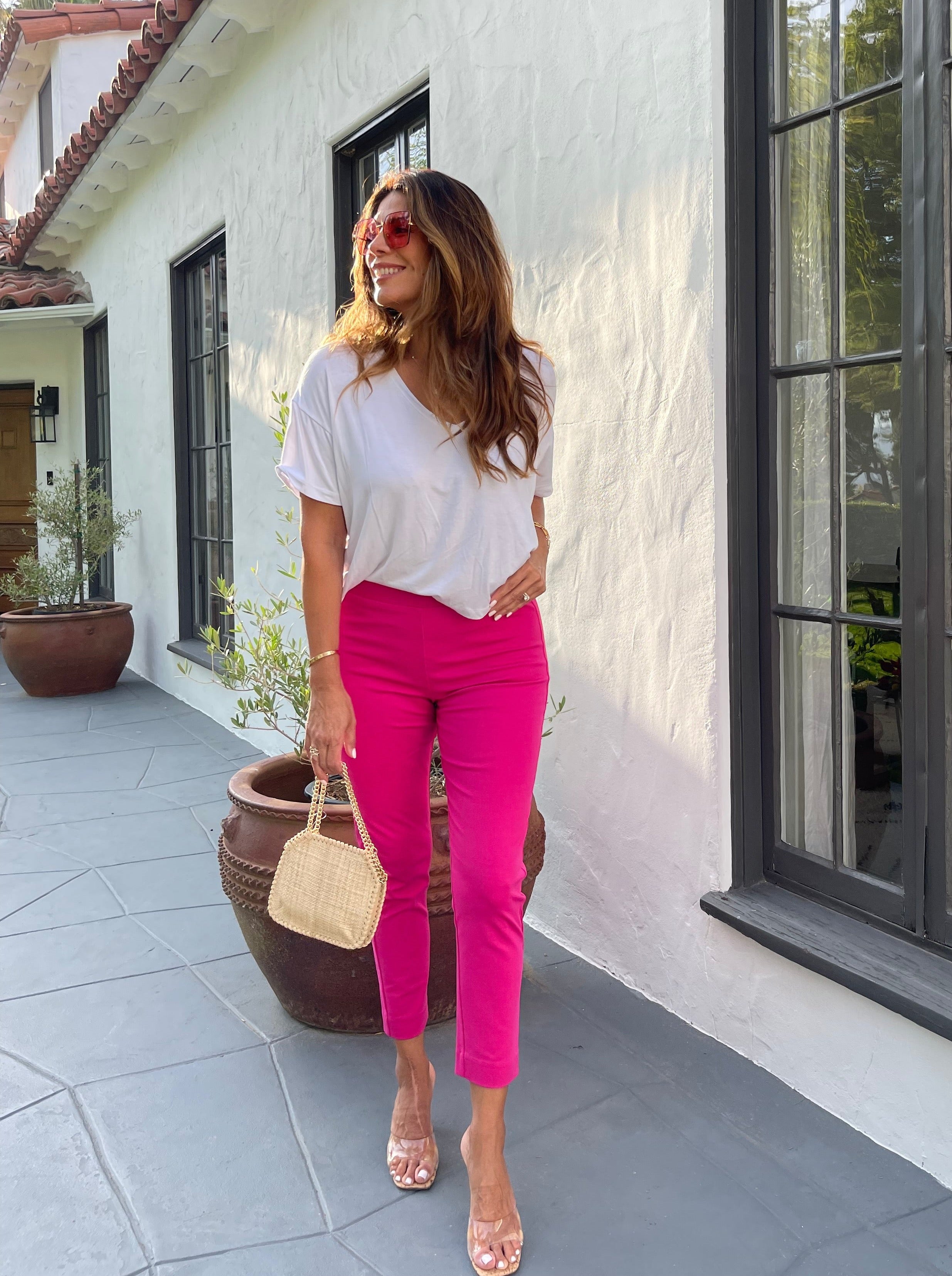 Wide Leg Slit Pants - Hot Pink – Hometown Style Inc.