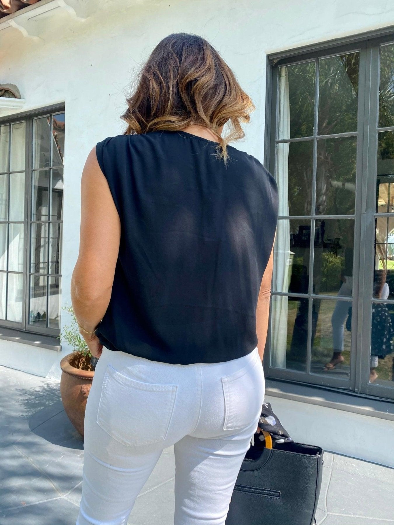 Onyx Woven Shirred Shoulder Blouse-FINAL SALE