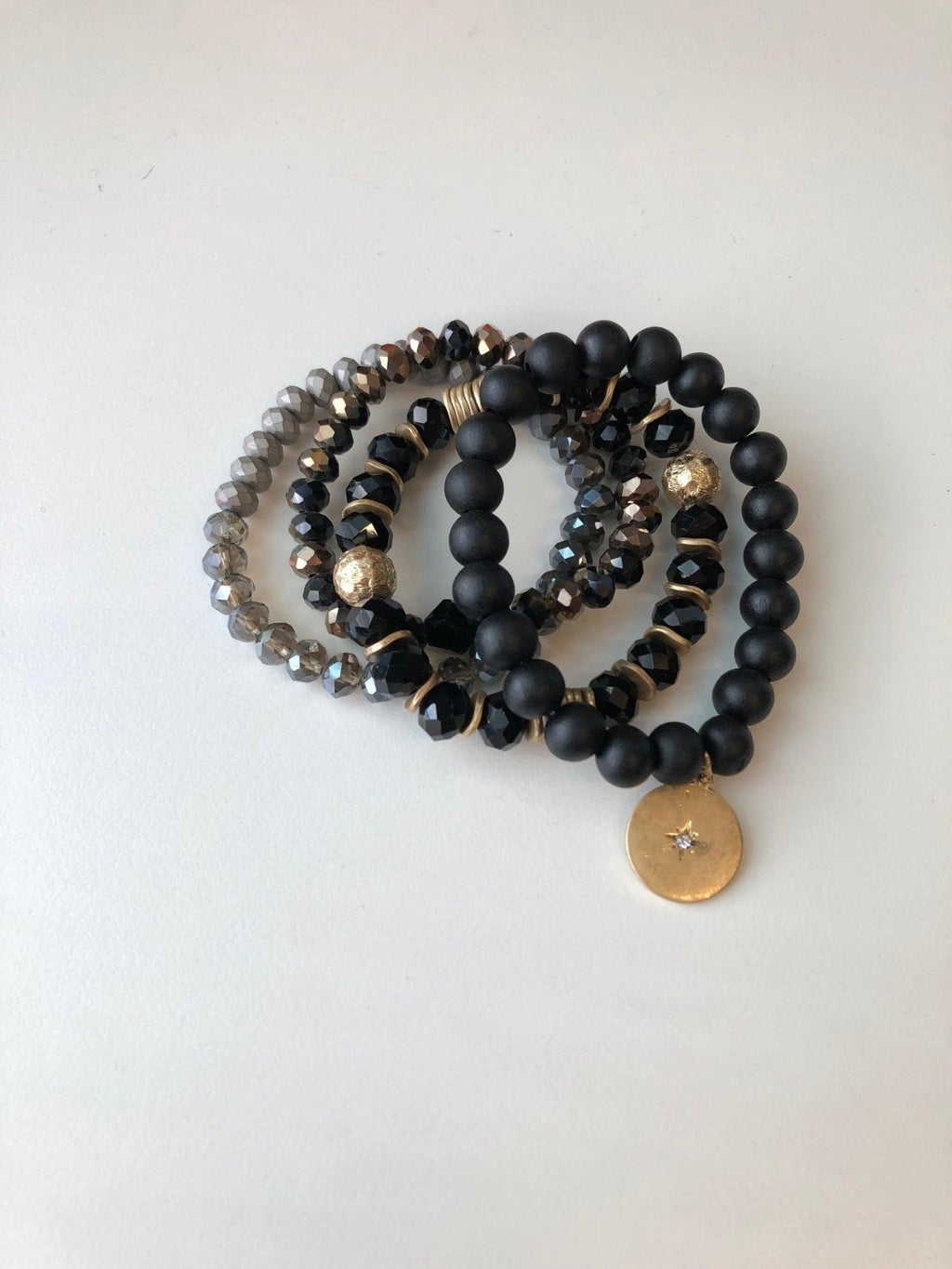 Black and Grey Beaded 4-Layer Bracelet Stack