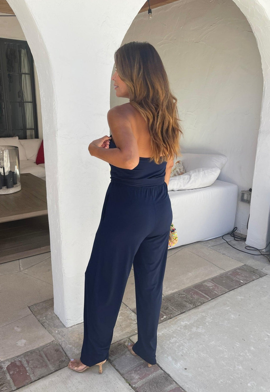 Navy High Neck Halter Stretch Jumpsuit-BEST SELLER