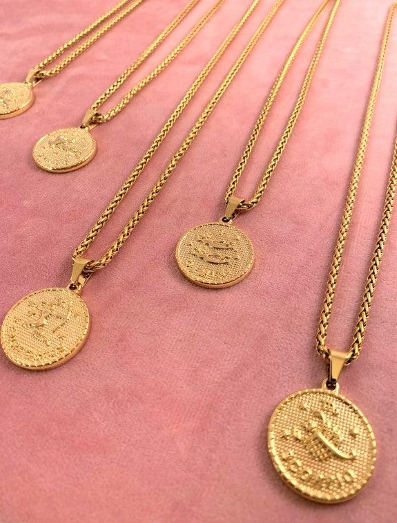 Zodiac Coin Necklace 18K Gold