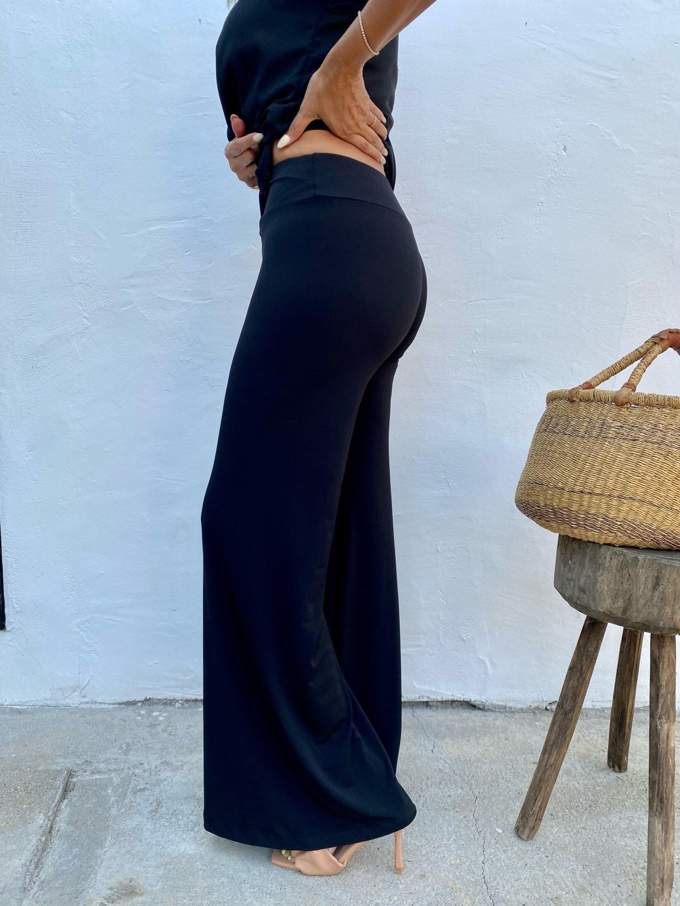 Black Stretch Wide Leg Pants-BEST SELLER