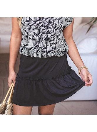 Black Smocked Stretch Mini Skirt-BEST SELLER