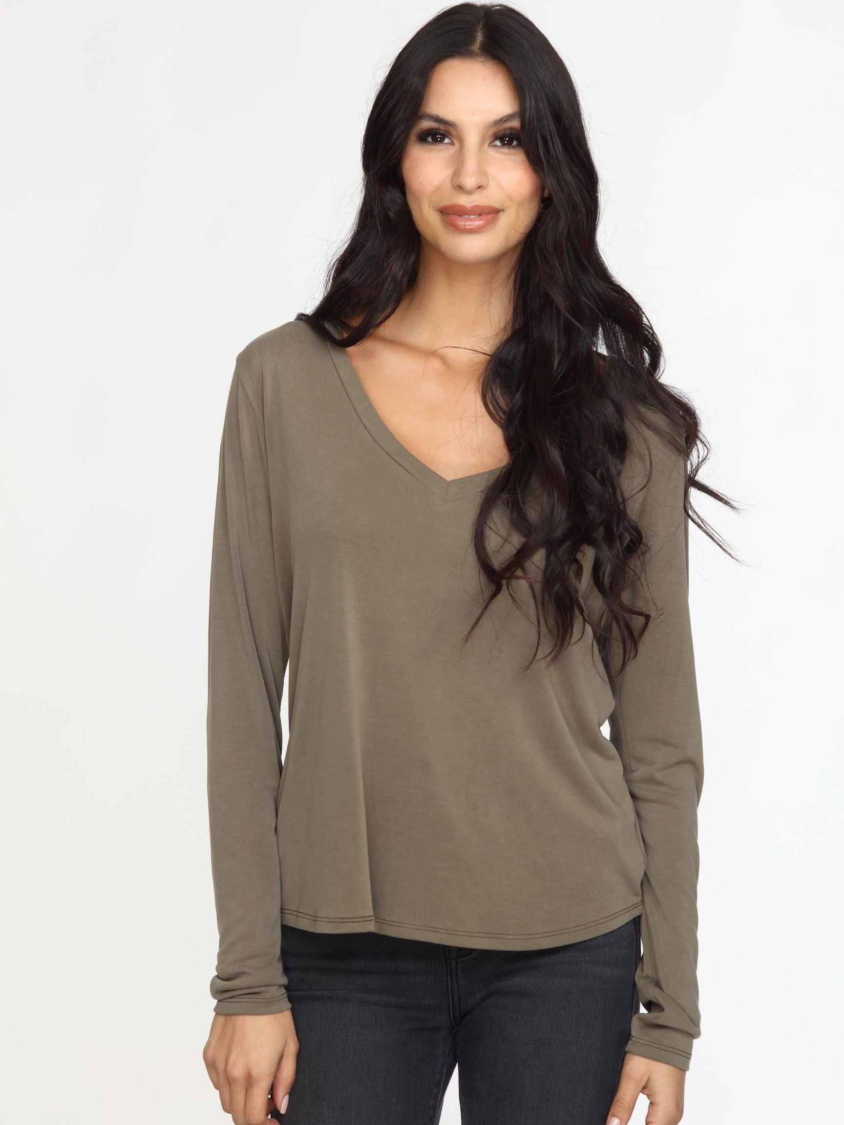 Olive Cupro Long Sleeve Tee-FINAL SALE