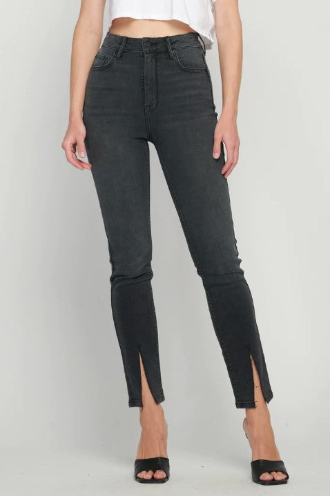 Taylor High Rise Skinny Jean With Front Slit- Black