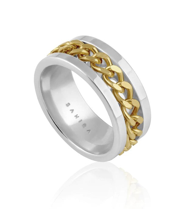 Lola Two-Toned Chain Ring - 18k Gold Plated