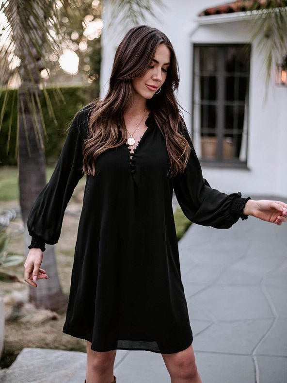 Onyx Button L/S Dress-FINAL SALE