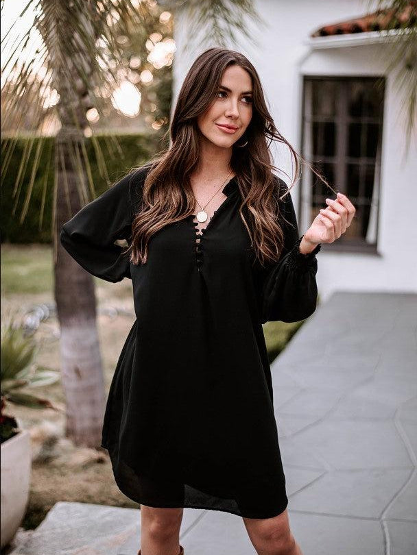 Onyx Button L/S Dress-FINAL SALE