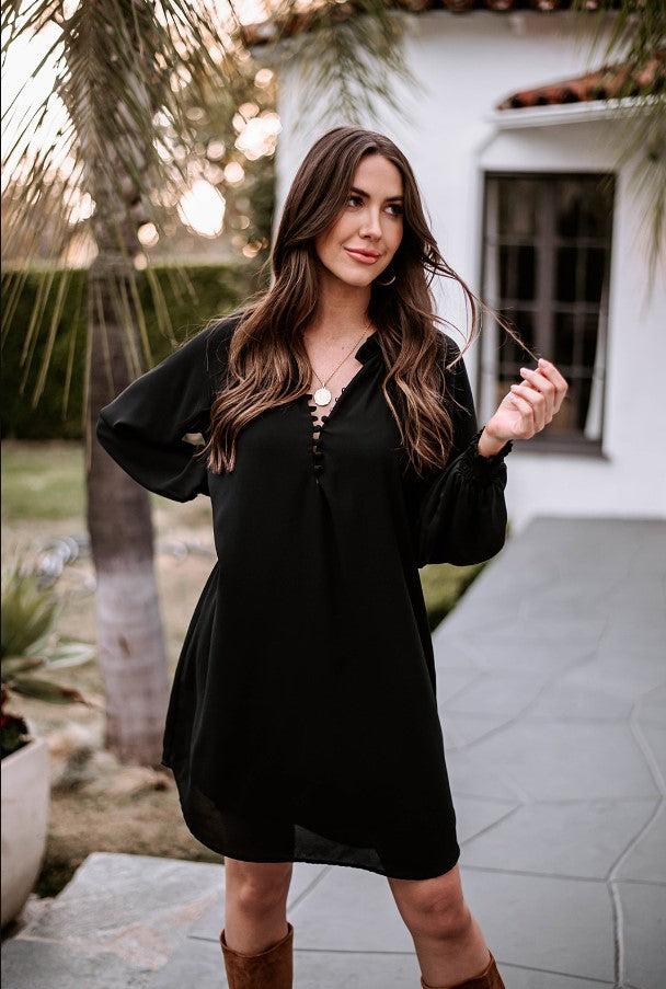 Onyx Button L/S Dress-FINAL SALE