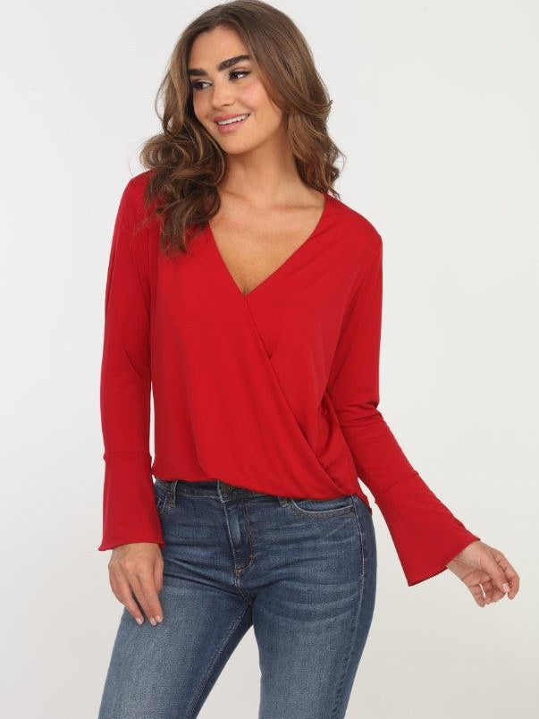 Cranberry Surplice Bell Sleeve Top - BEST SELLER