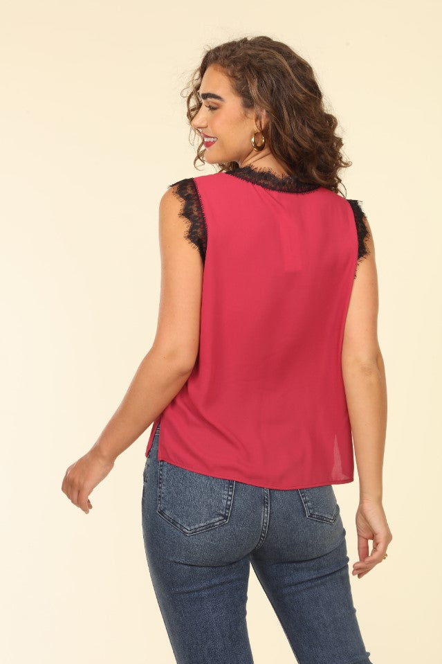 Berry Sleeveless Lace Top-FINAL SALE