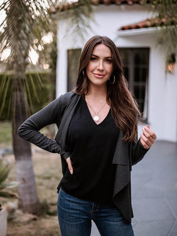 Charcoal Soft Ponti Drape Blazer-FINAL SALE