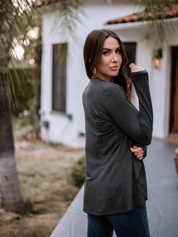 Charcoal Soft Ponti Drape Blazer-FINAL SALE