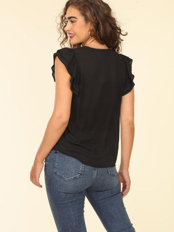 Onyx V-Neck Ruffle Blouse-BEST SELLER