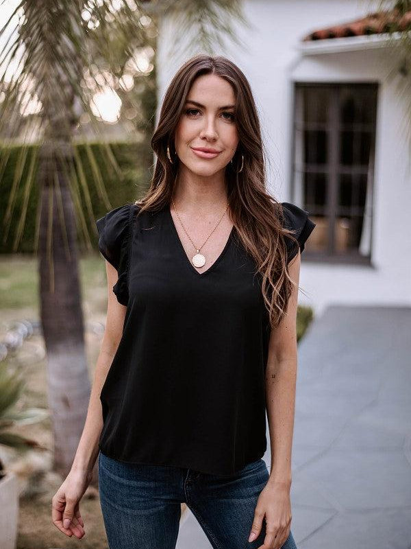 Onyx V-Neck Ruffle Blouse-BEST SELLER