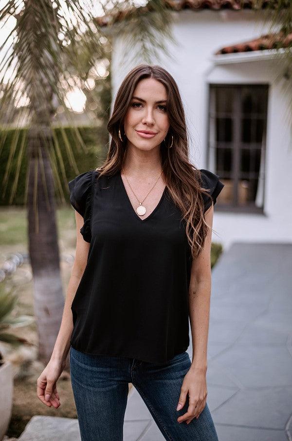 Onyx V-Neck Ruffle Blouse-BEST SELLER