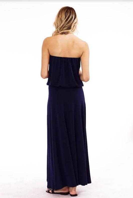 Navy Stretch Strapless Dropwaist Maxi Dress-BEST SELLER