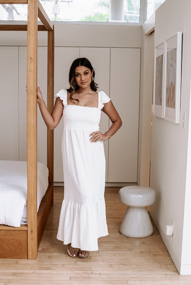 White Airflow Smocked Tank Maxi Dress-FINAL SALE