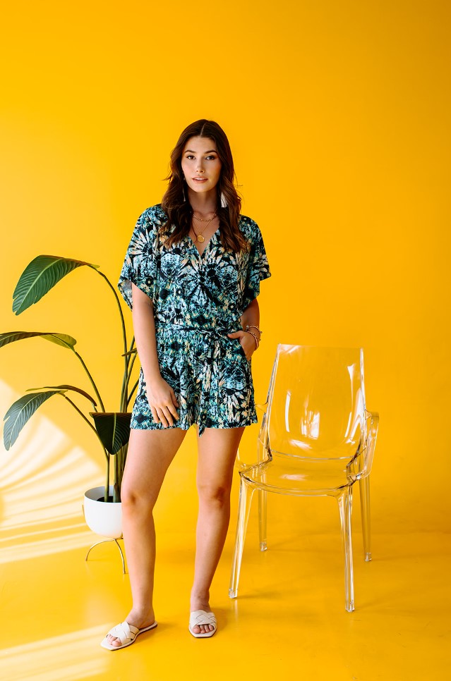 Wally Short Sleeve Open-Back Romper-FINAL SALE