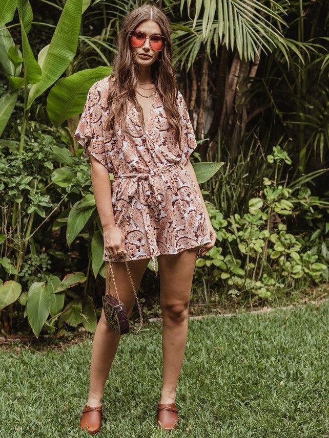 Parton Short Sleeve Open-Back Romper-FINAL SALE