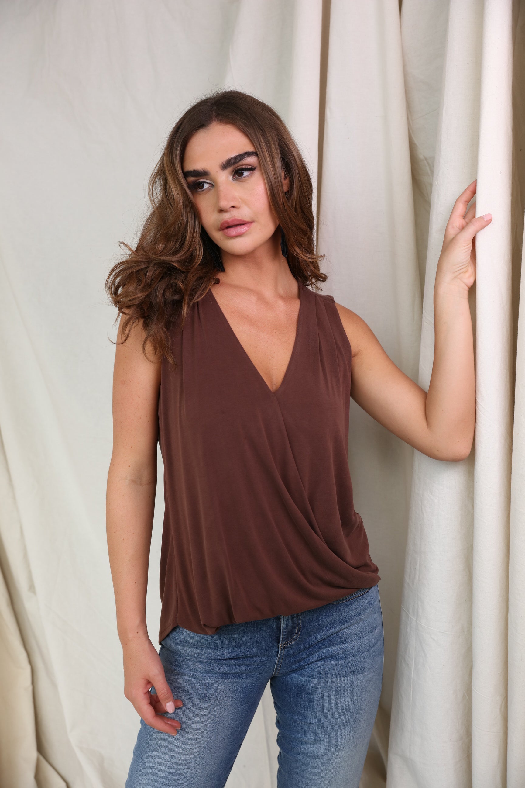 The Everyday Surplice Tank-Cocoa- BEST SELLER