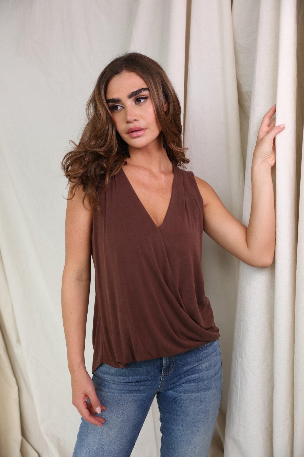 The Everyday Cupro Surplice Tank - Cocoa