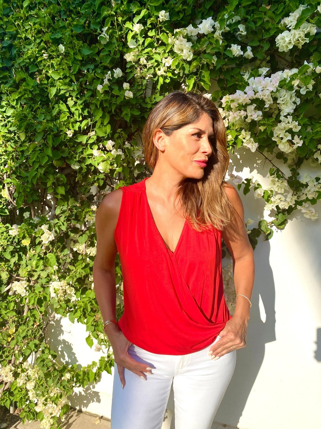 The Everyday Cupro Surplice Top - Cherry