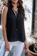 Jet Navy Pleated Neck Sleeveless Blouse
